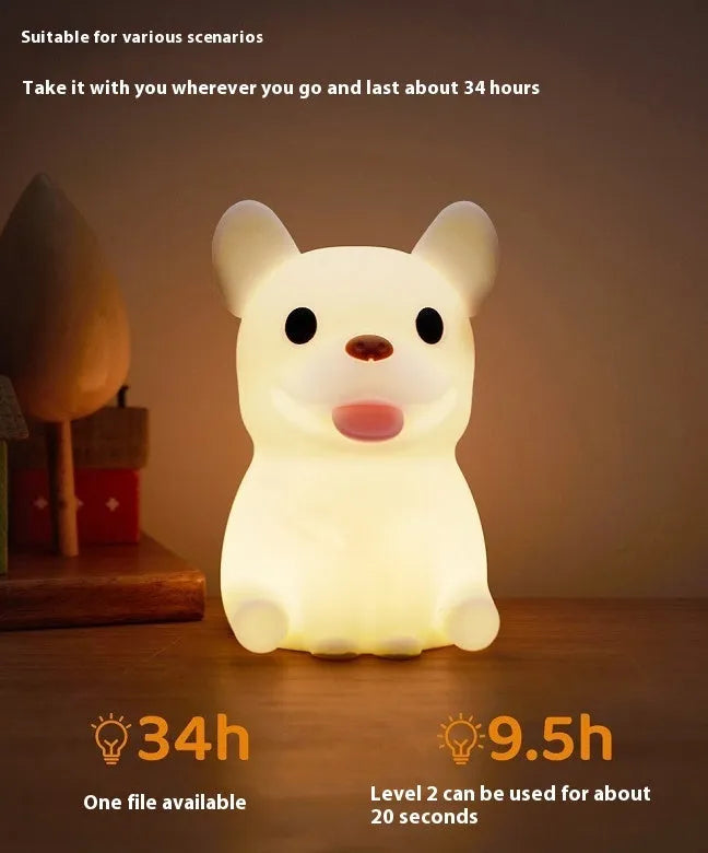 Silicone animal night light with USB charging port and dimming control for bedroom use