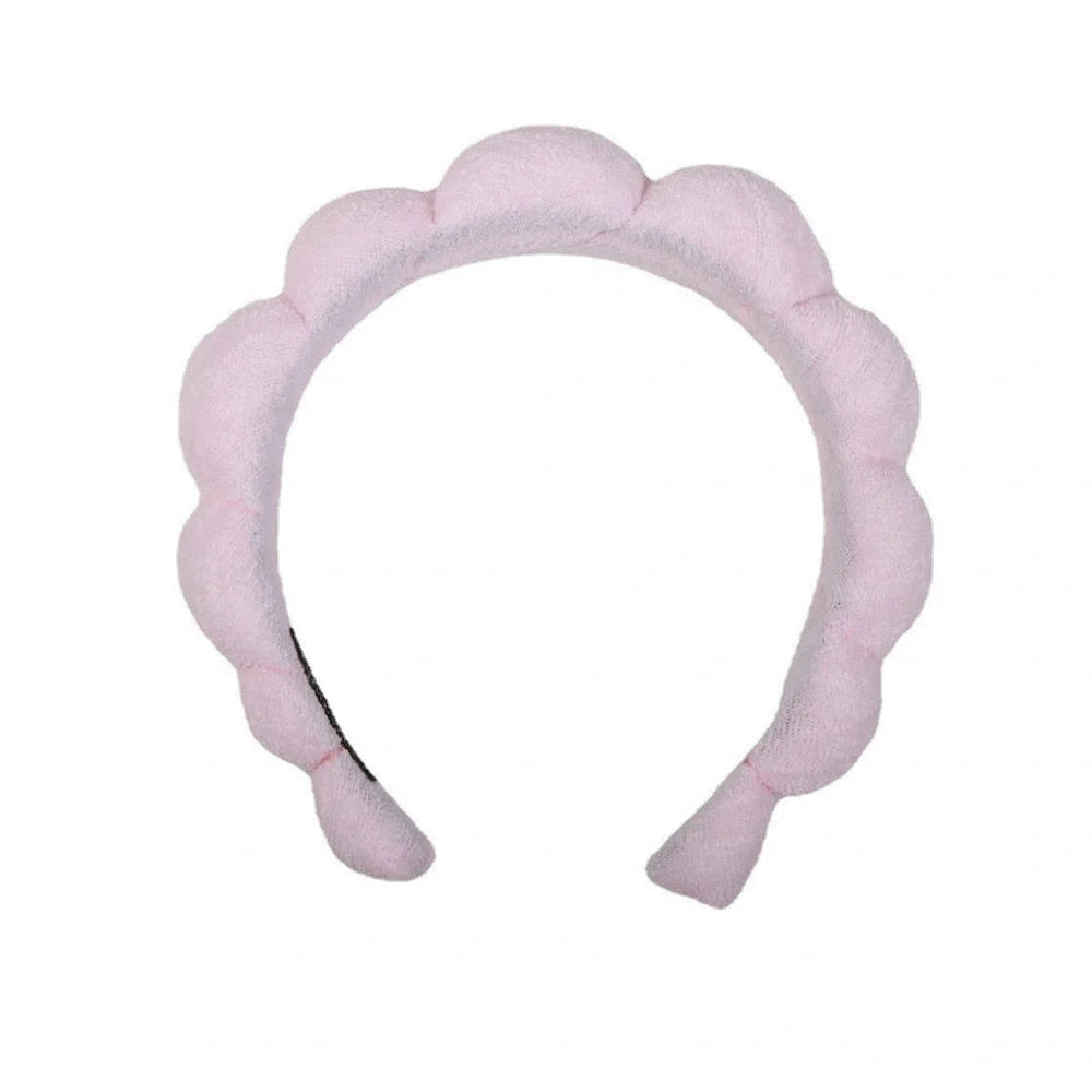 Handmade cloth SPA headband in pink, denim blue, black, or white for facial treatments and showers