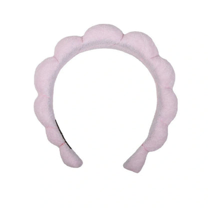 Handmade cloth SPA headband in pink, denim blue, black, or white for facial treatments and showers