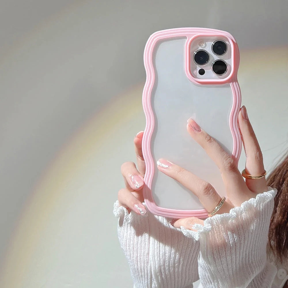 Wave border mobile phone case in solid candy colours for iPhone protection
