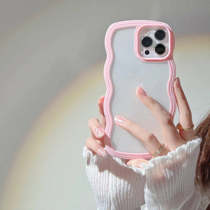 Wave border mobile phone case in solid candy colours for iPhone protection