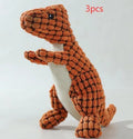 Dog bite resistant plush sounding toy dinosaur in corn wool, orange colour, 29x14cm