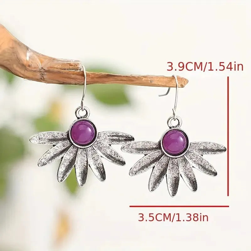 Purple resin zodiac animal earrings with Bohemian retro design on alloy findings