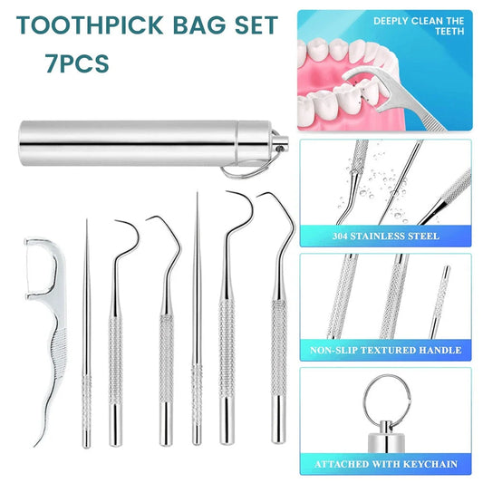 Premium stainless steel toothpick set with short and long picks for versatile dental cleaning