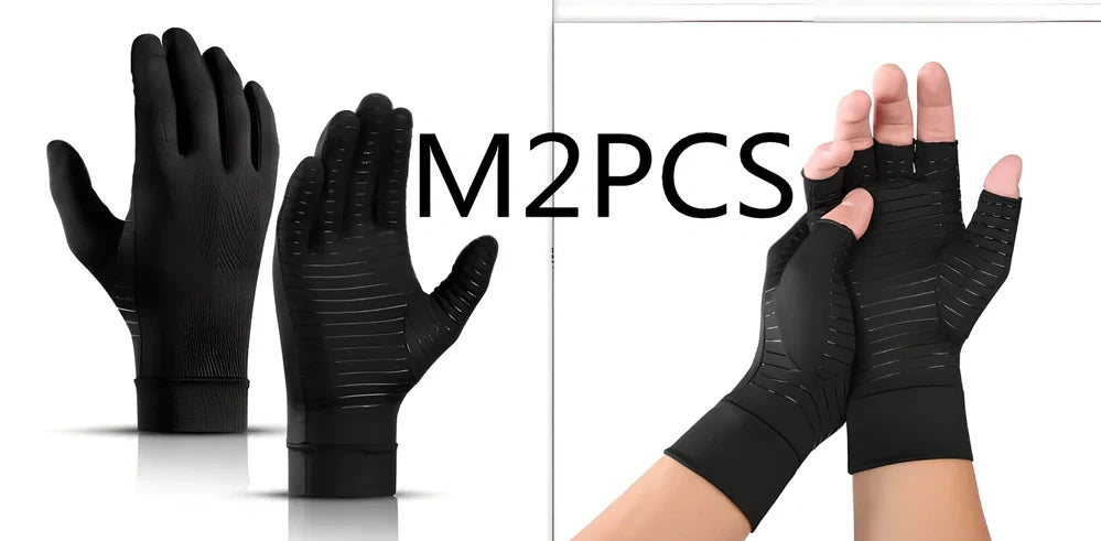 Black full-finger arthritis pressure gloves with silicone grip, sizes S M L for hand pain relief and circulation