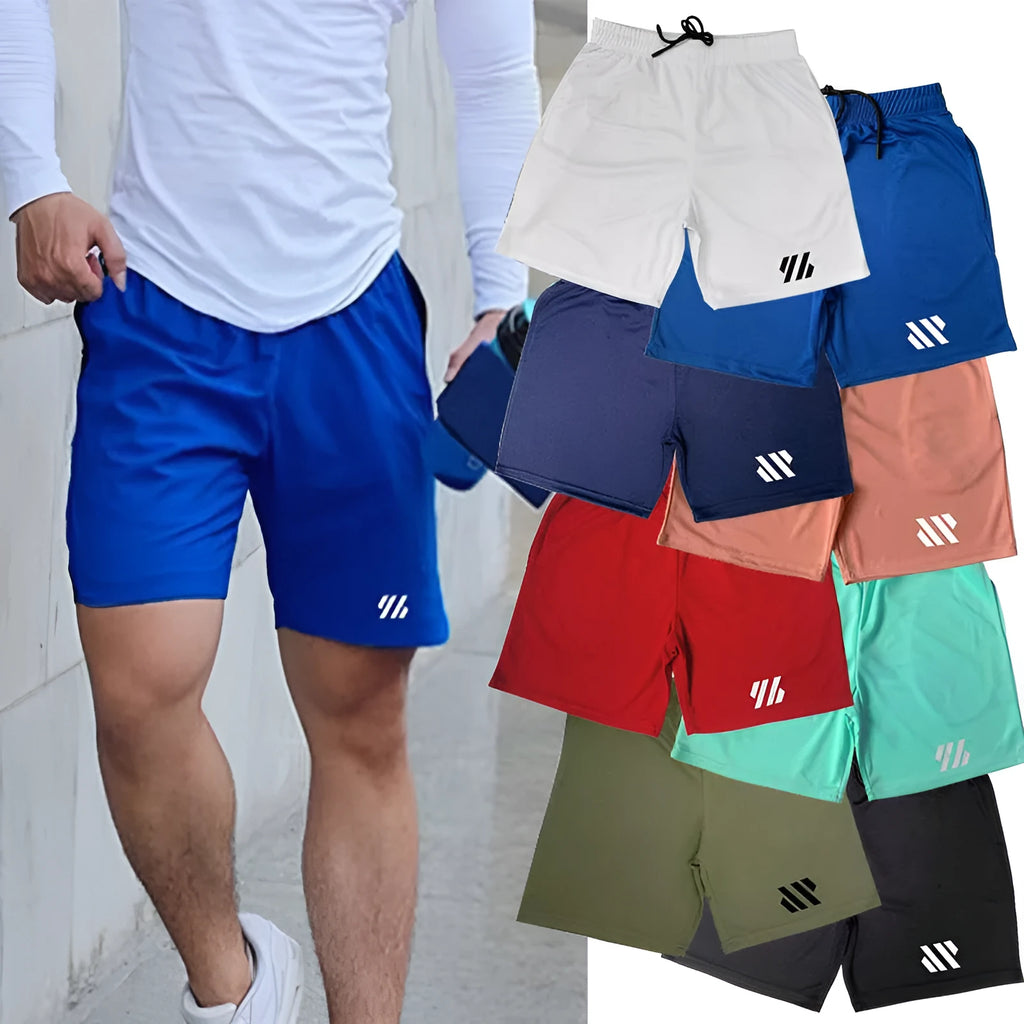 Man's loose black metal silk fabric sports shorts for running on a summer day.