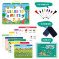 Montessori handwriting practice book with erasable pens and reward stickers in gift box packaging