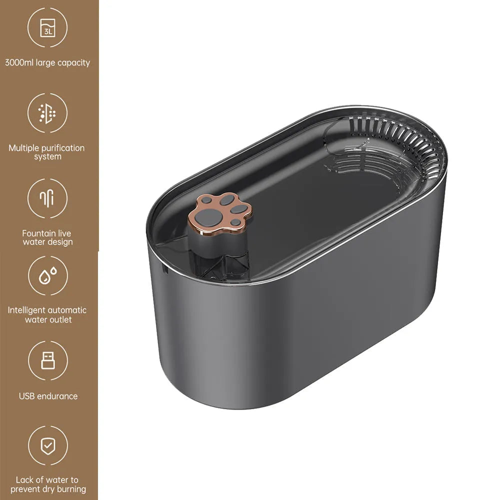 Berlin blue pet water fountain with 3 litre capacity, quiet pump, and triple filter for cats and dogs
