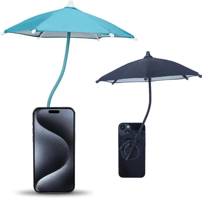 Magnetic retractable mobile phone umbrella bracket with iron frame and NC fabric in black