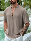 Men's V-neck short sleeve casual shirt in viscose fabric available in multiple colours with Asian sizing