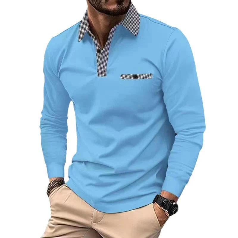 Men's plaid lapel polo shirt in cotton blend for leisure wear
