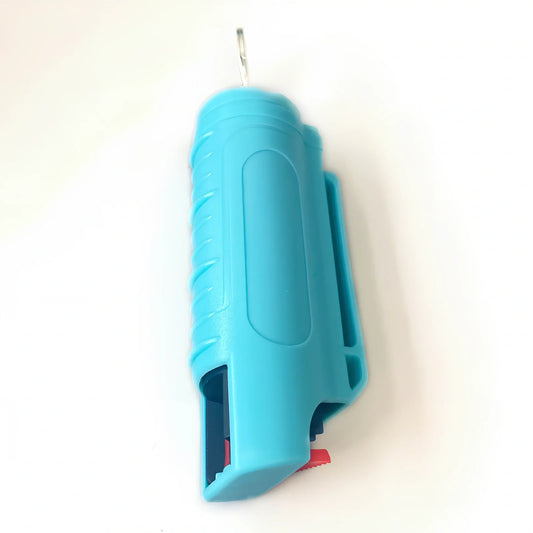 Green wrist strap self-defence key chain with perfume bottle, window breaker, alarm, and stick attachments, 10cm holder