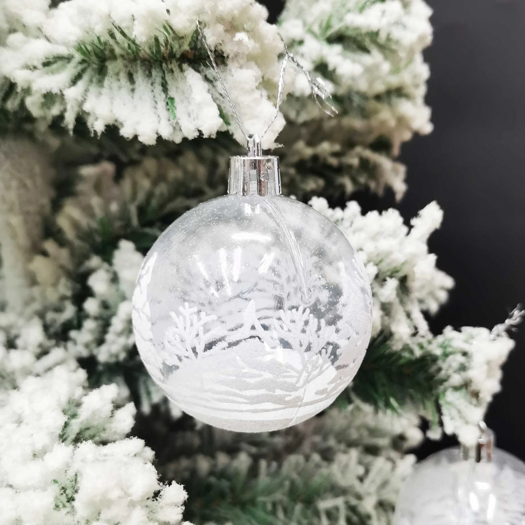 Set of 6 hand painted transparent acrylic Christmas baubles 6cm in diameter