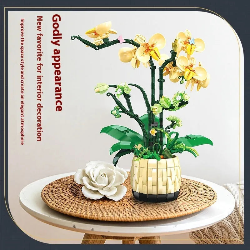 Orchid potted desktop decoration assembling building blocks toy in Jetstar 9067 colour with small plastic particles