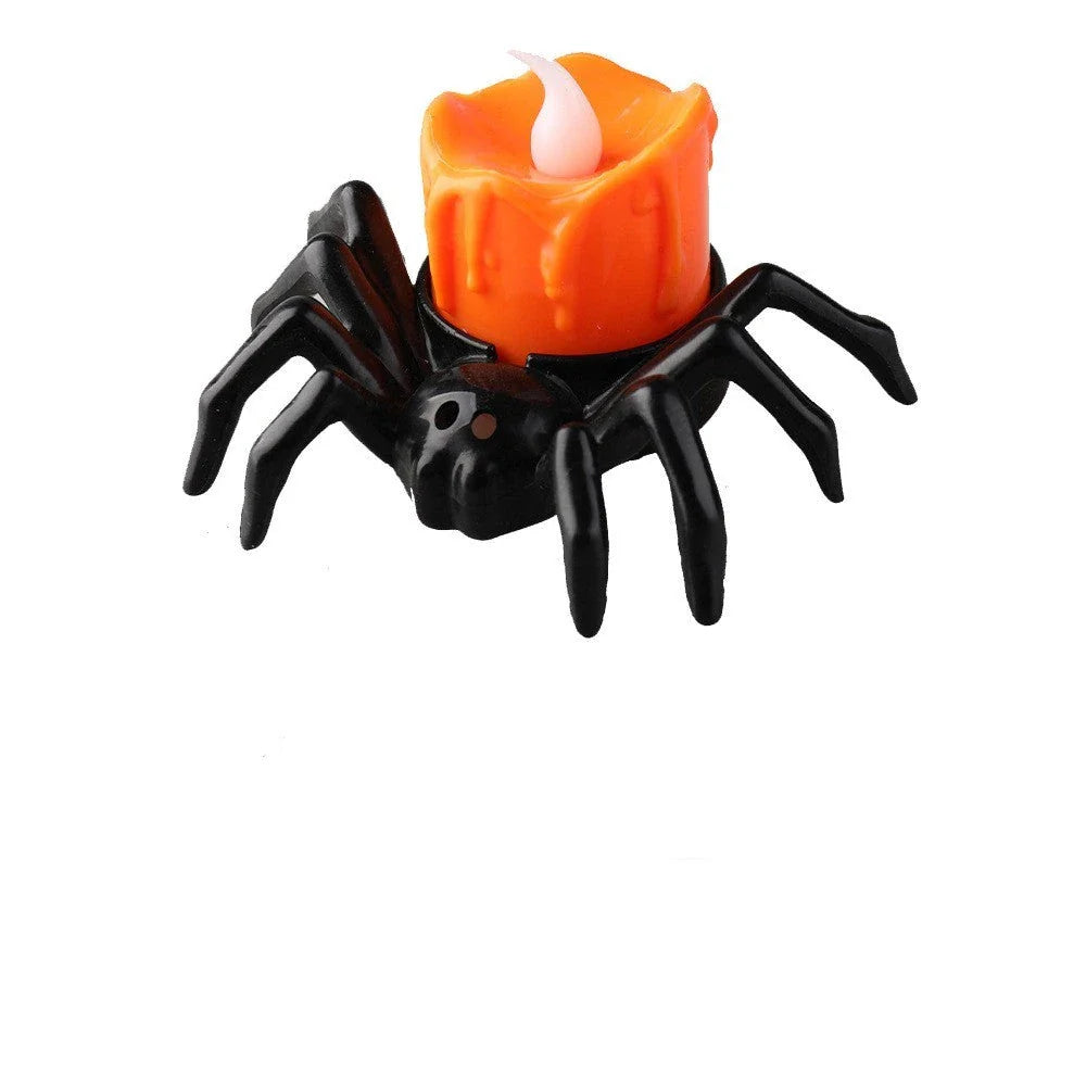 Spooky spider-themed battery-powered candle lights for Halloween decor