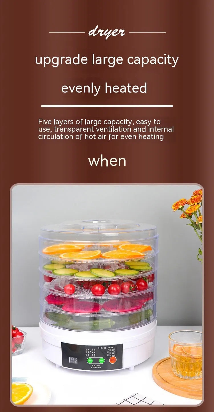 Five-layer stainless steel household food dehydrator with UK plug for kitchen food drying