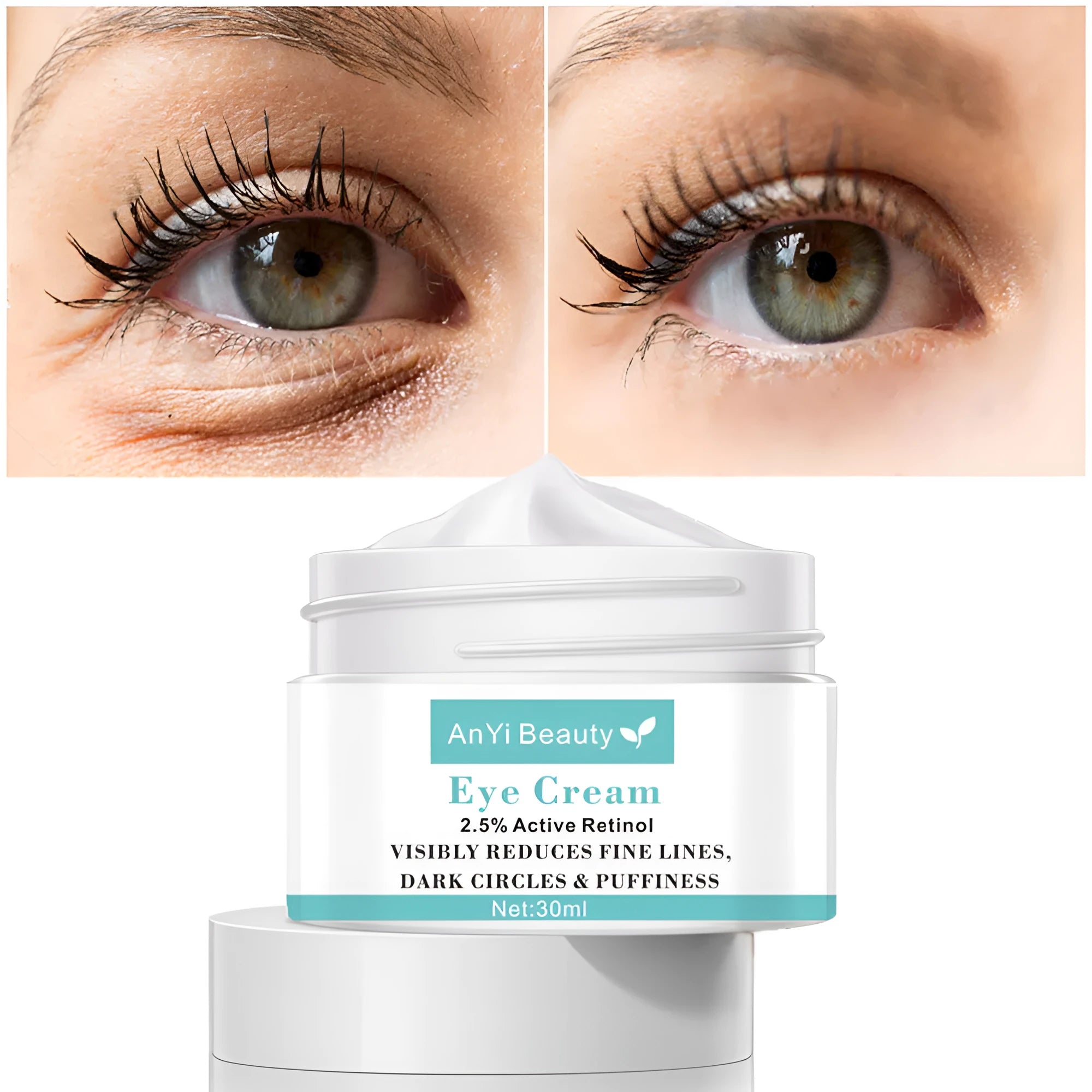 30ml airless pump bottle of hyaluronic acid and peptide eye cream for women