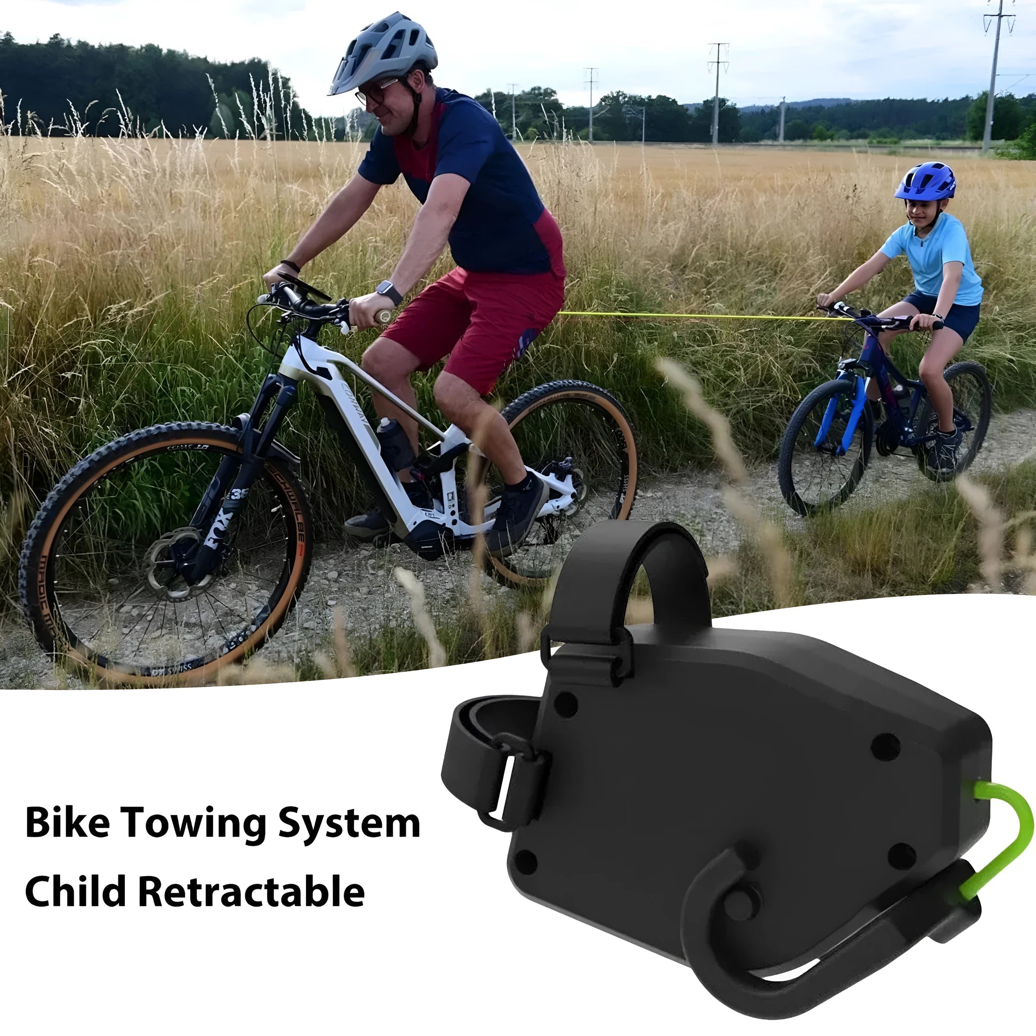 Black plastic and resin bicycle trailer rope for attaching child trailers to adult bicycles
