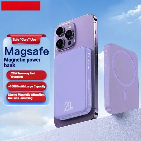 Portable magnetic wireless power bank with 10000mAh capacity in blue colour