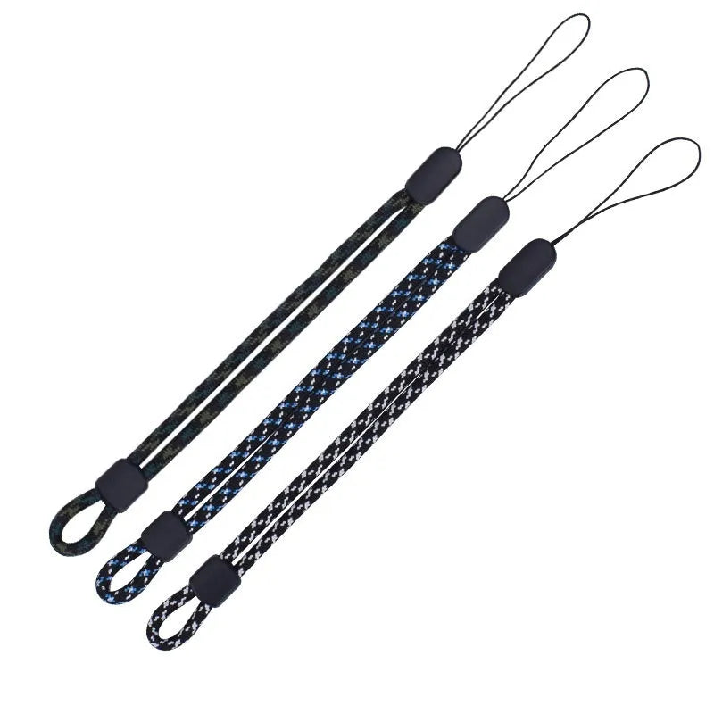 Adjustable nylon mobile phone lanyard wrist strap 20cm in black and white jacquard weave