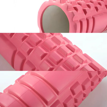 Blue EVA yoga foam roller 30cm long with massage points for muscle recovery