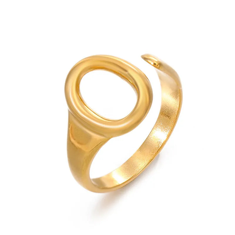 Oval ins style electroplating adjustable stainless steel ring for women, gold colour, geometric shape