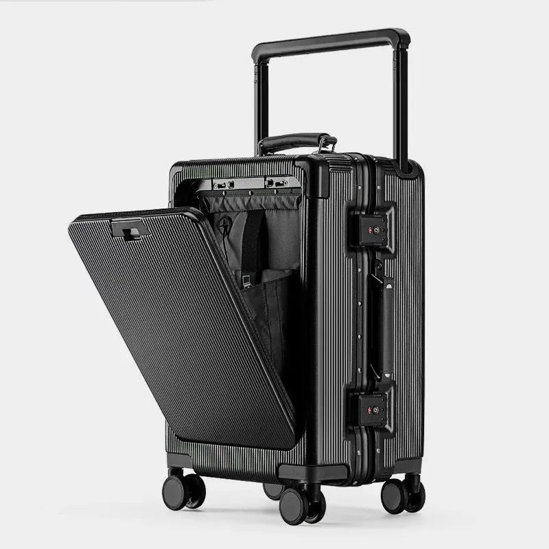 Draw-bar luggage 24-inch anti-fall PC suitcase with USB port and lock in black