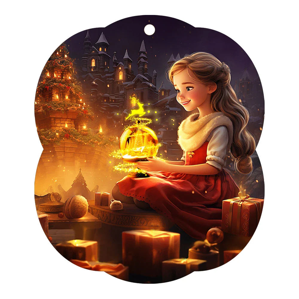 A charming acrylic car-shaped ornament with vibrant colors and a reflective finish, perfect for Christmas decor.