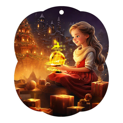 A charming acrylic car-shaped ornament with vibrant colors and a reflective finish, perfect for Christmas decor.