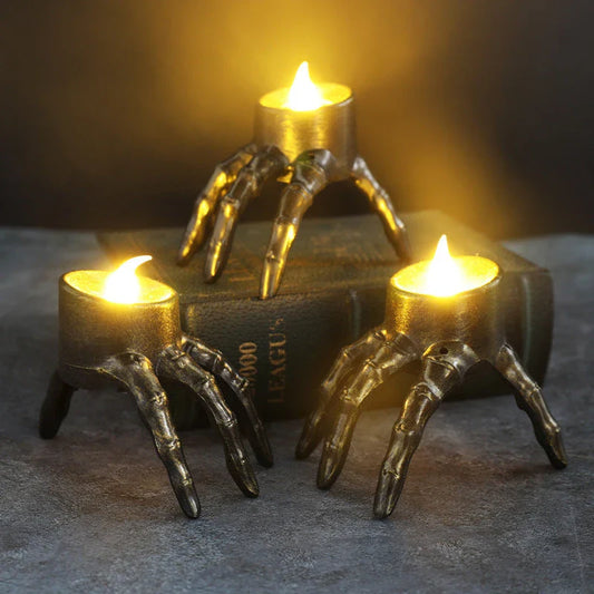 Spooky skull-shaped candle lantern with warm, atmospheric lighting for Halloween decorations