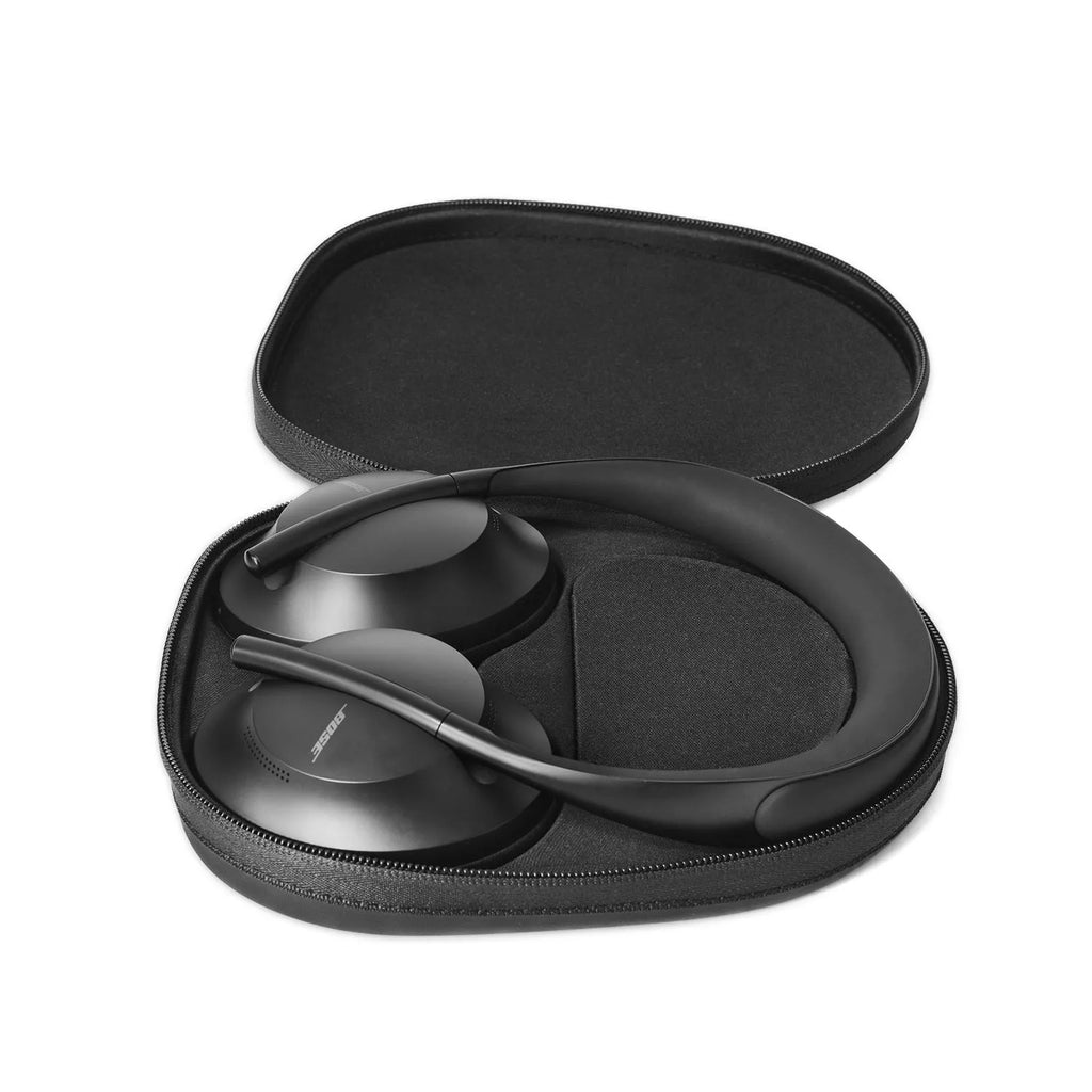 Black Bose NC700 headphone protection OP bag lying flat, designed for Dr. Bose noise reduction headset 700