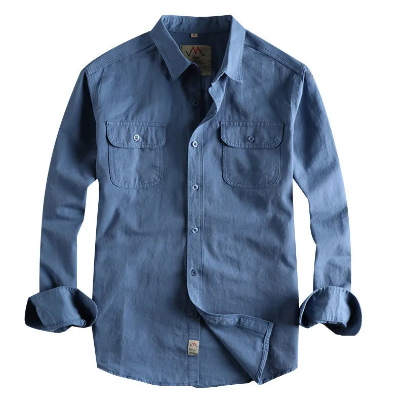 Men's solid colour cotton long sleeve shirt in retro British style with regular fit