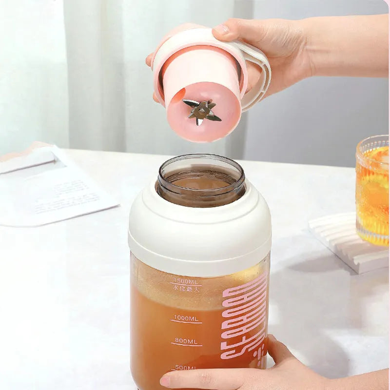 Electric portable juice cup 1500ml in pink with PC food grade plastic liner and blade