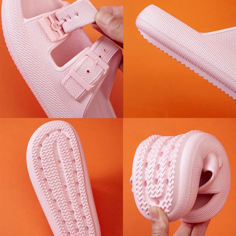 Stylish platform sandals in various colors, featuring a trendy buckle design and cushioned soles for comfort