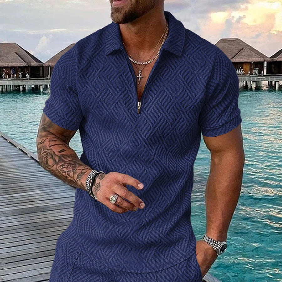 European and American style polo lapel short-sleeved T-shirt in polyester, available in three colours