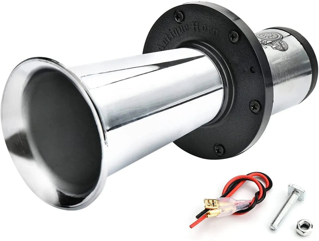 12v black modified car horn with silver colour accents for universal vehicle fit