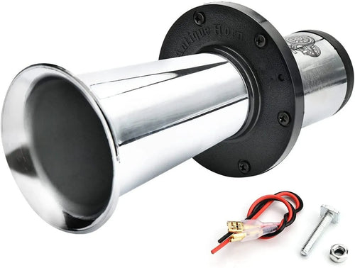 12v black modified car horn with silver colour accents for universal vehicle fit