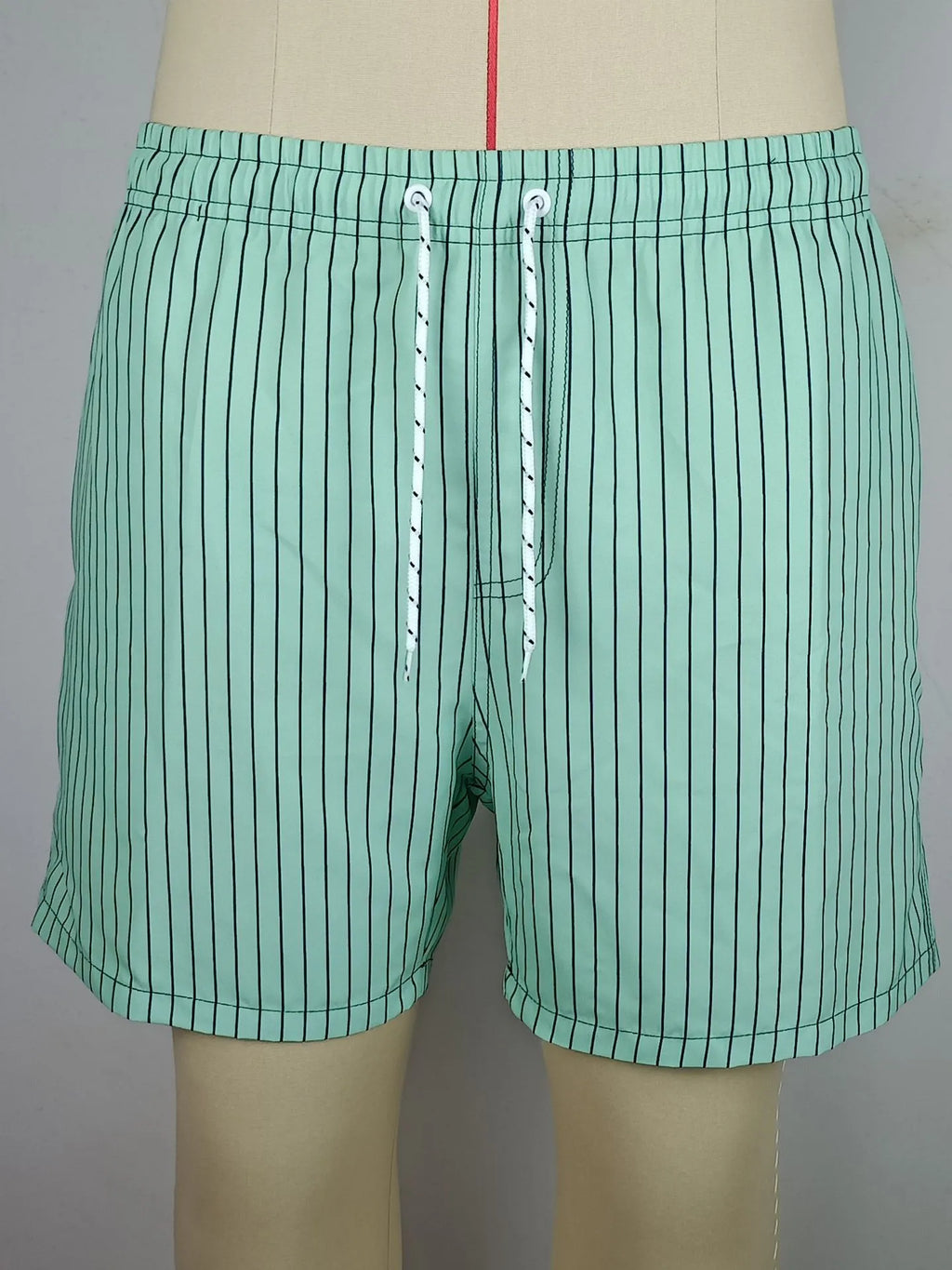 Men's striped casual shorts in polyester blend fabric with straight leg opening in light blue colour
