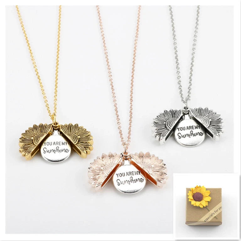 Sunflower Double Lettering Necklace in ancient gold, silver, and rose gold with adjustable chain