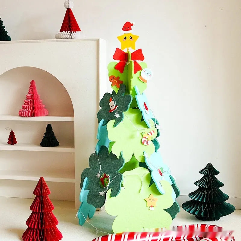 XINGX felt Christmas tree 110cm tall with star light on top, colourful layered fabric design