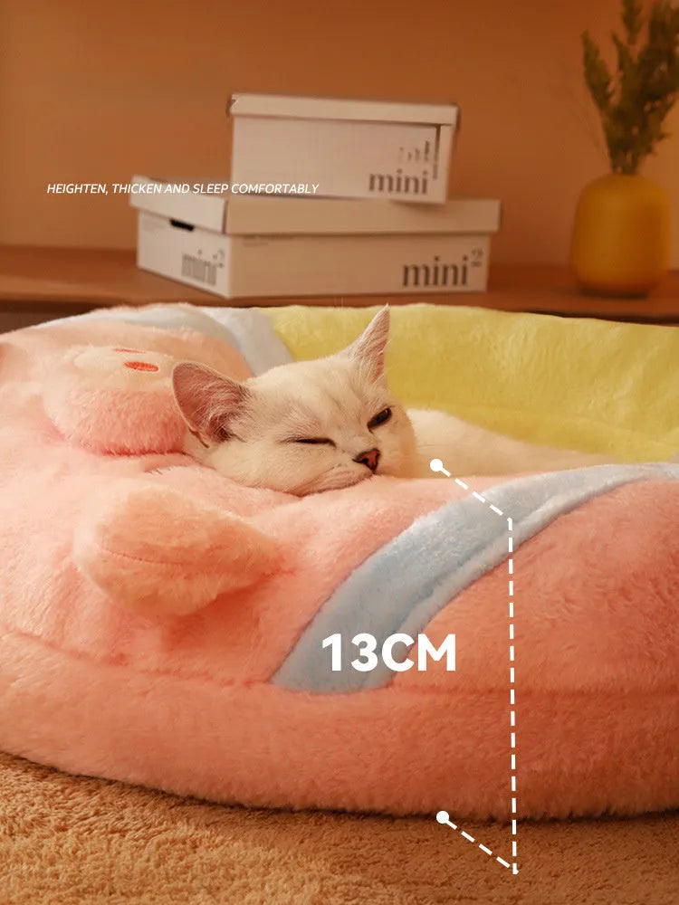 Yellow felted fabric cat house mat bed measuring 56x56x13 cm for winter and all season use