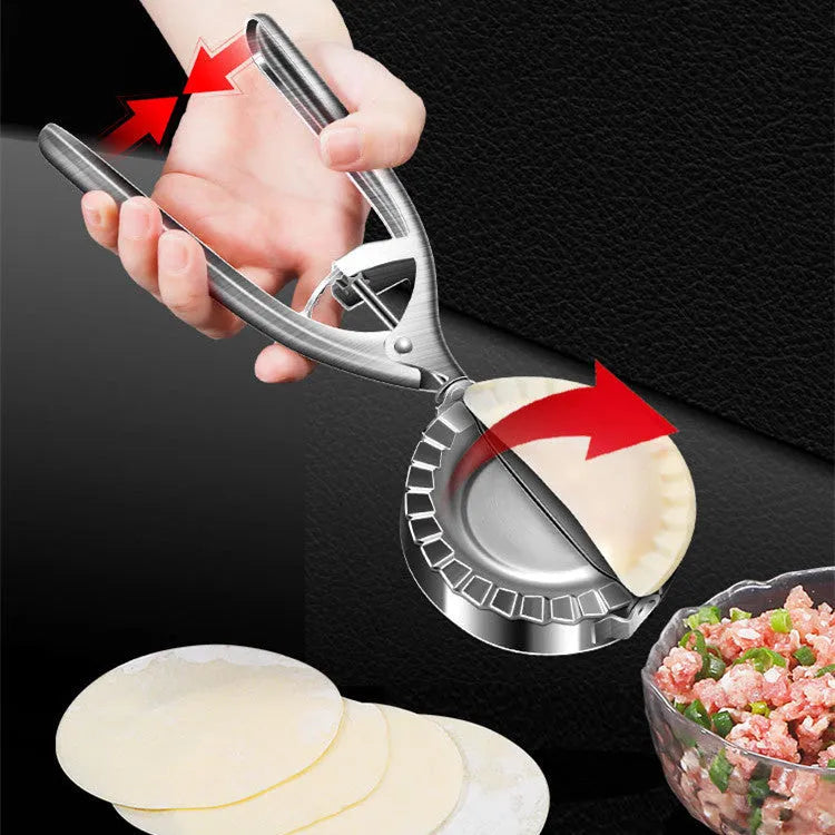 Silver stainless steel manual dumpling maker press for homemade dumplings and filled pastries