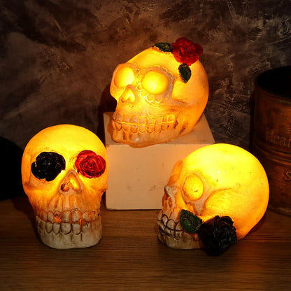 Spooky skull-shaped lamp with a ghostly glow, perfect for Halloween decorations or year-round use as a cosy nightlight