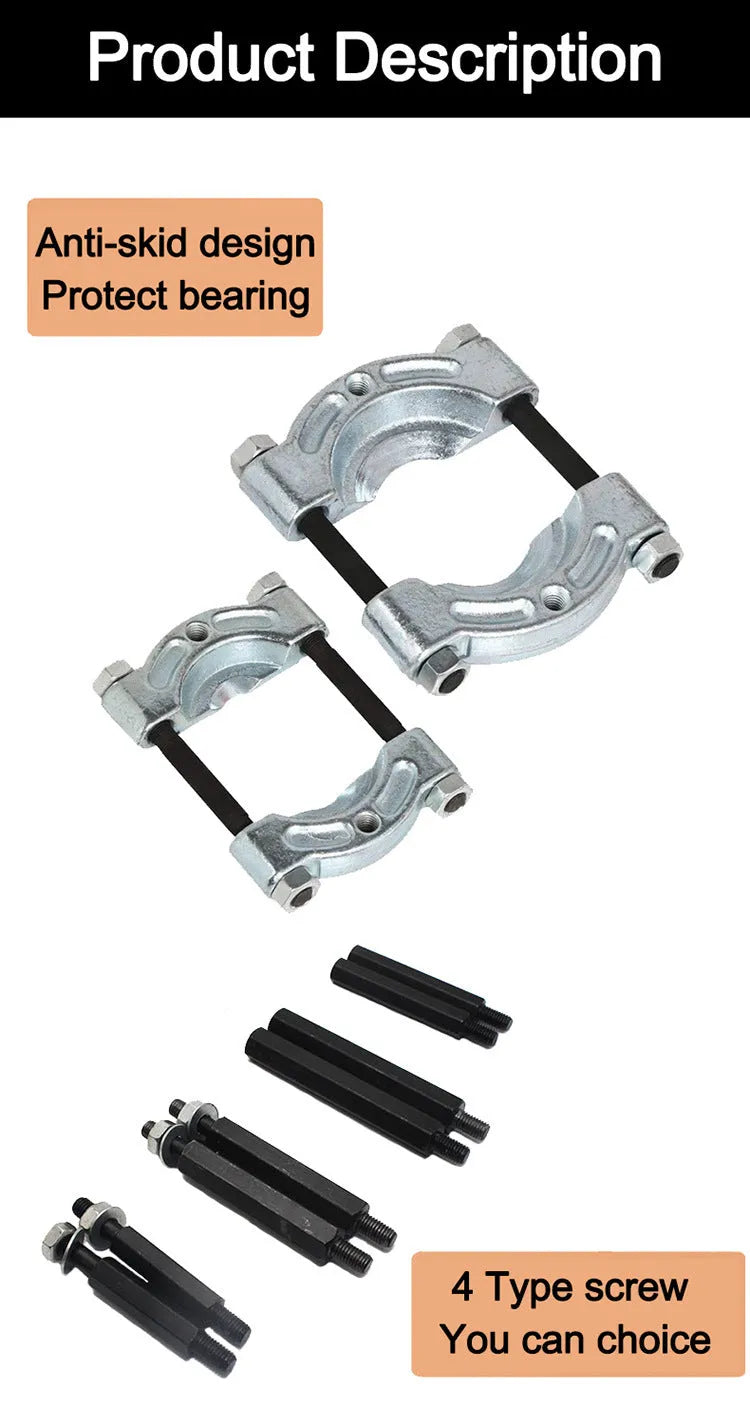 Bearing puller 12-piece set in chrome vanadium steel for auto chassis repair, size 39x31x25cm