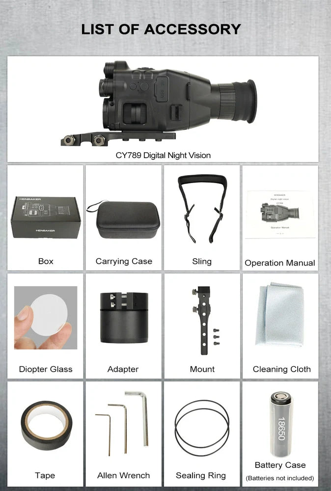 CY789 HD night vision photography instrument showing compact 106×97×47mm dimensions and optical components