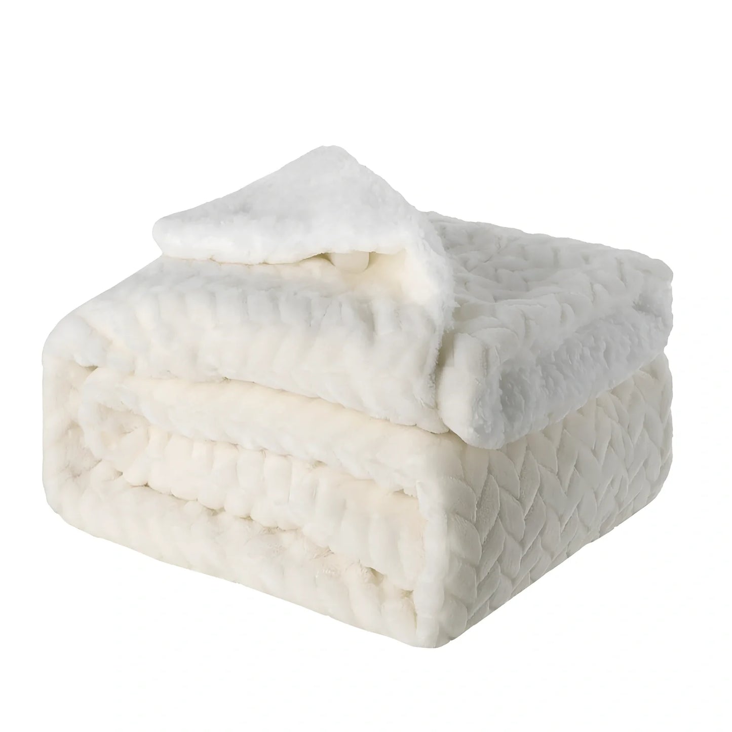 Thickened flannel polyester blanket in twist blue geometric pattern, weighing 1kg with coral fleece texture