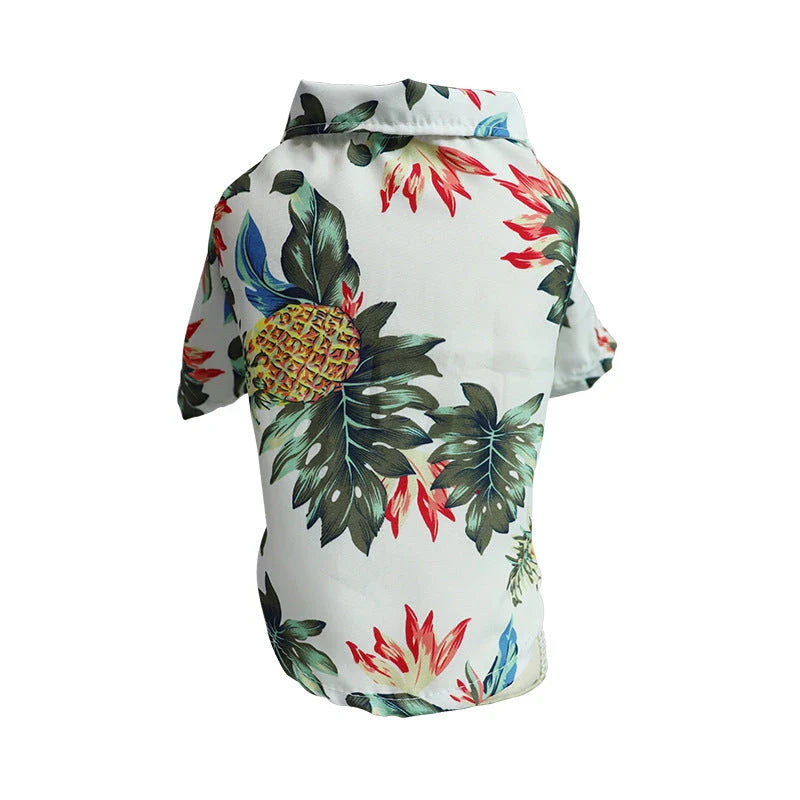 Breathable chiffon dog shirt with tropical pineapple and palm tree patterns