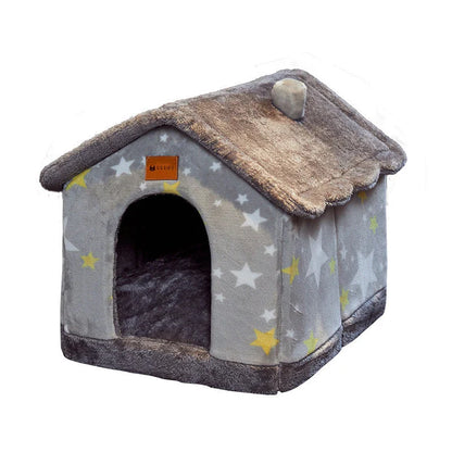 Cozy Pet Cave: Foldable plush dog house with warm removable cushion in various color options