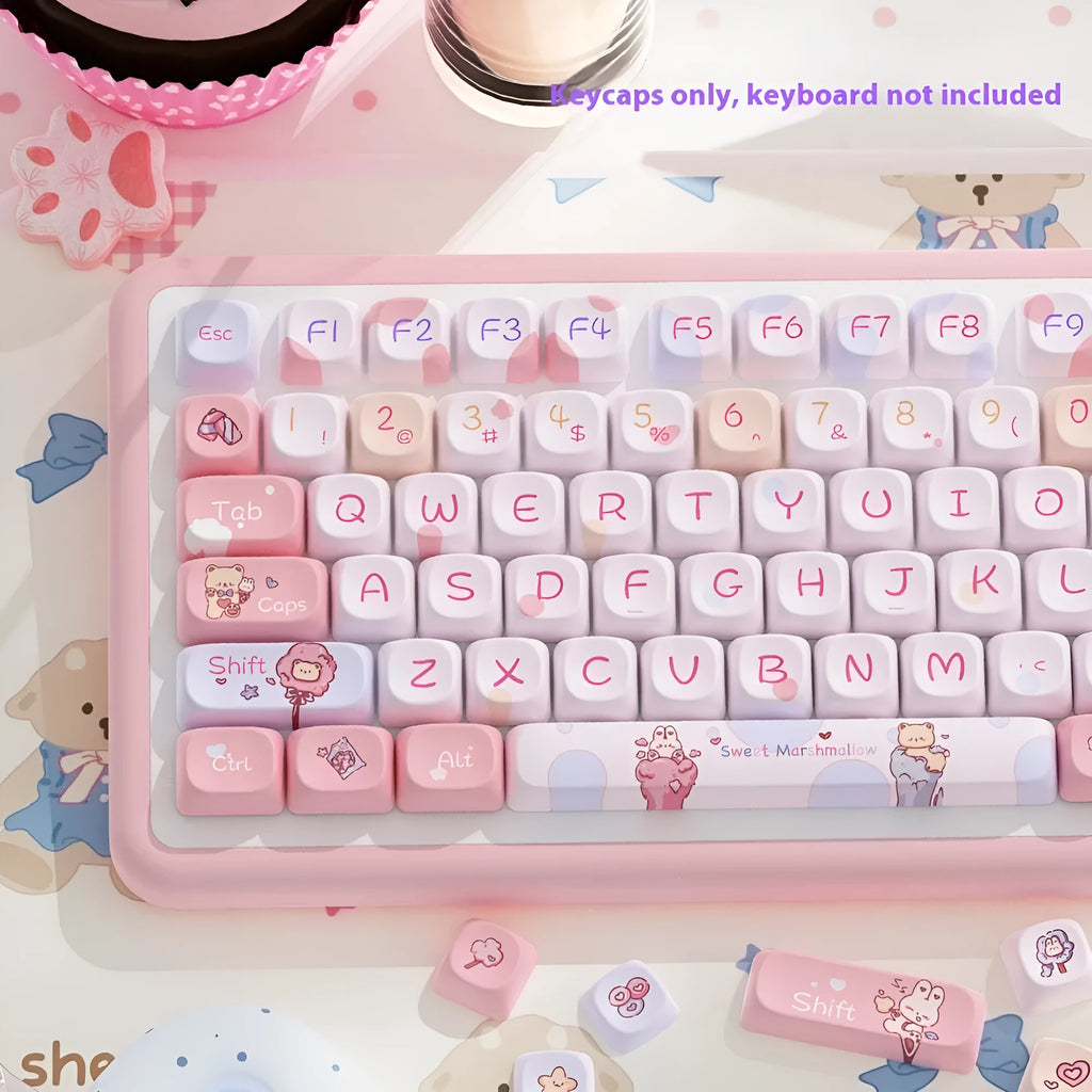 112-key five-sided sublimation Moa profile PBT mechanical keyboard keycap set in sweet cotton candy colour, boxed