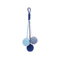 Bite-resistant cat teaser wand set with colourful attachments and catnip ball on a blue background